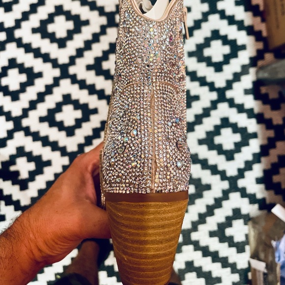 MIIM ANGEL Silver Rhinestone Gem Embellished Ankle Western Heeled Cowboy Boot - Picture 7 of 12